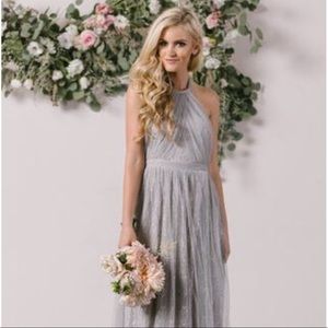 Grey Tulle Lace Halter Maxi Dress
